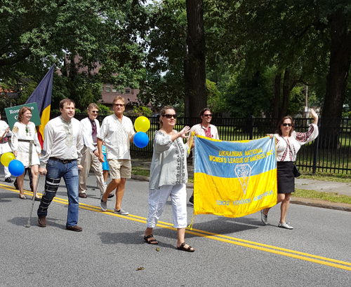 Ukrainian Cultural Garden members marching in the Parade of Flag on One World Day